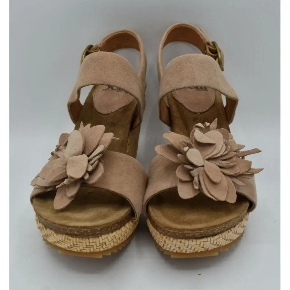 Sofft Womens Size 8 Cali Rose Taupe Suede‎ Wedge Sandals Shoes